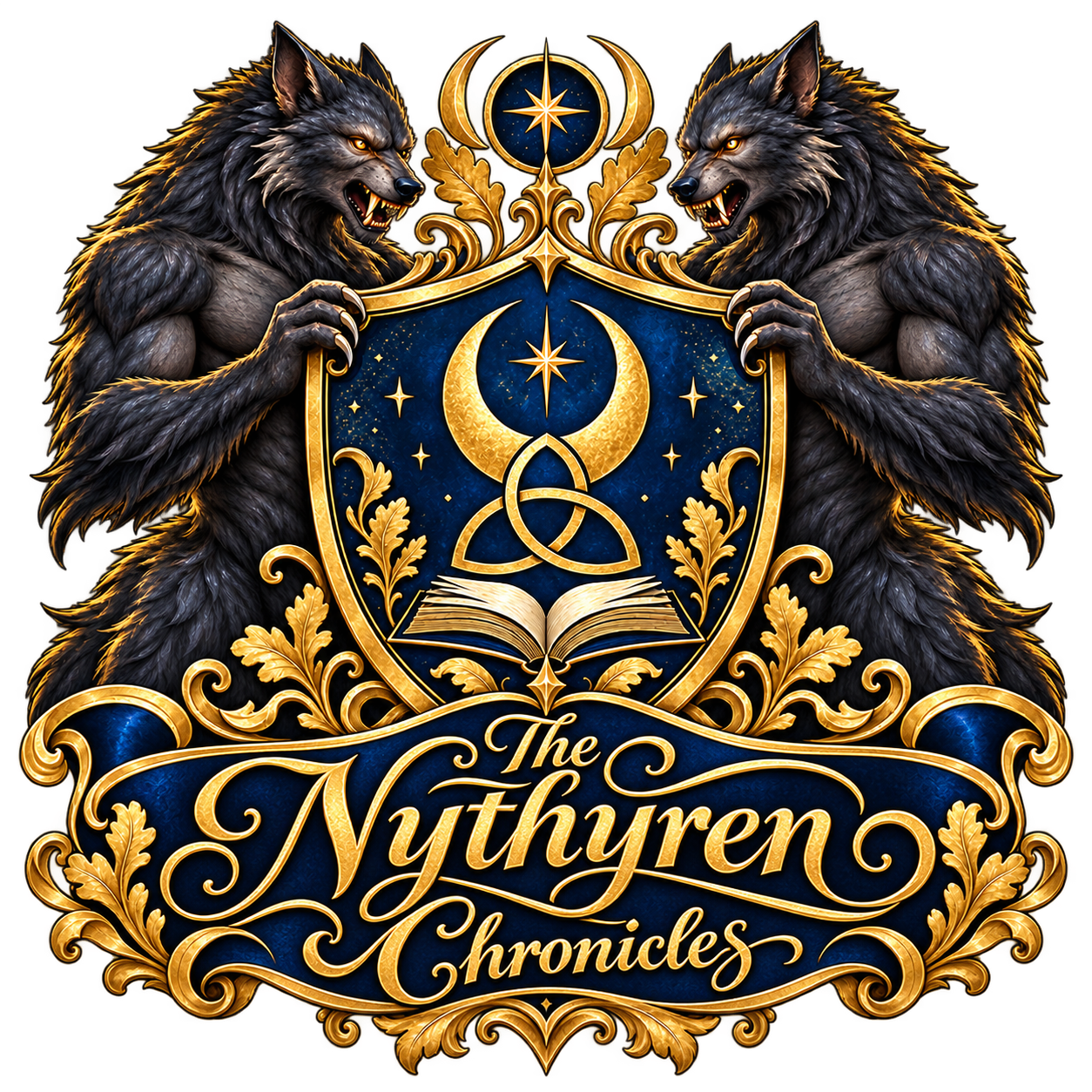 The Nythyren Chronicles coat of arms with two werewolves